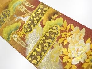 アンティーク　本金箔松・牡丹に孔雀模様刺繍袋帯（材料）